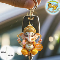 Cute Garnesh Pendant Keychain Retro Ganish 2D Flat Acrylic Ornament Charm Hanging Decoration for Car Bag Festive Home Party Gift