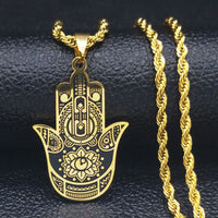 2024 New fashion ancient Fatima Hands Yoga pendant necklace temperament everything with stainless steel collarbone chain for men