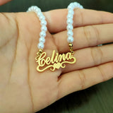 Pearl Hindi Name Necklace Personalized Jewelry Custom Sanskrit Name Necklaces for Women Stainless Steel Jewelry Gift