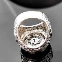 Huitan Hyperbole Big Rings for Men/Women Anti Silver Color Punk Male Rings Carved Pattern Black Stone Daily Wear Gothic Jewelry