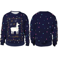 Men Women Llama Ugly Christmas Sweatshirt 3D Funny Print New Year Eve Xmas Sweater Couples Pullover Holiday Party Jumper Tops