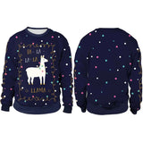 Men Women Llama Ugly Christmas Sweatshirt 3D Funny Print New Year Eve Xmas Sweater Couples Pullover Holiday Party Jumper Tops