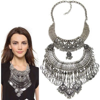 Boho Gypsy Vintage Metal Coin Tassel Large Bib Necklace Collar Women Indian Ethnic Statement Necklace Jewelry