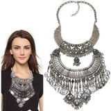 Boho Gypsy Vintage Metal Coin Tassel Large Bib Necklace Collar Women Indian Ethnic Statement Necklace Jewelry
