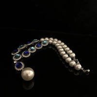 Retro Fashion Pearl Blue Stone Necklace Earrings Multi functional Light Luxury Regular Clavicle Chain Women's Jewelry Gifts