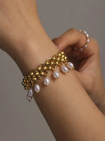 Stainless Steel Crawler Necklace Bracelet For Women 18k Gold Plated Imitation Pearl Tassel Charm Women's Necklaces Bracelets Set