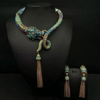 European and American medieval retro zodiac dragon animal blue European and American heavy industry tassel rhinestone earring ne
