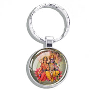 Hinduism Keychains Ganesha Vishnu Goddess of Kashmi Wealth Shiva Amulet Key Chain Glass Dome Keyring India Buddhism Jewelry Gift