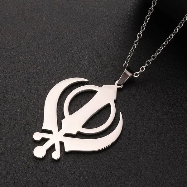 Dawapara Sikhism Necklace Khanda Kirpan Sword Symbol Religious Protection Amulet Stainless Steel Jewelry