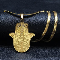 Hamsa Hand Stainless Steel Necklace Gold Color Amulet Hand of Fatima Necklaces Islamic Religious Arabic Jewelry mano de fatima