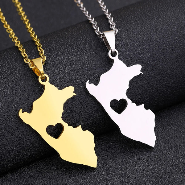 2024 new fashion stainless steel smooth Peru map heart necklace for women and men couples ethnic style accessories collarbone ch