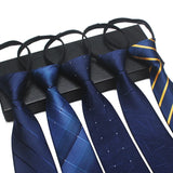 Zipper Ties For Men Women Striped Mens Tie For Business Wedding Skinny Neck Tie Casual Slim Blue deep Light navy blue Necktie
