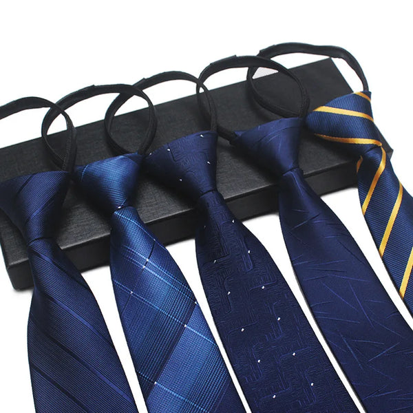 Zipper Ties For Men Women Striped Mens Tie For Business Wedding Skinny Neck Tie Casual Slim Blue deep Light navy blue Necktie
