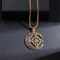 Exquisite Stainless Steel Pattern Witch Knot Pendant Necklace Celtic Knot Lucky Jewelry Christmas Gift for Friends and Family