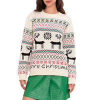 Women Christmas Knit Sweater Letter Deer Snowflake Print Long Sleeve Round Neck Pullovers Fall Winter Casual Jumpers Tops