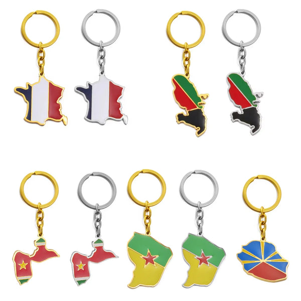 Anniyo France Map Martinique Guadeloupe French Guiana Reunion Island Key-Chain Jewelry Keyring For Women Men #K16A55