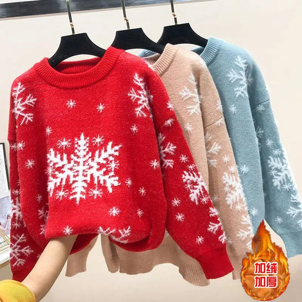 Casual Loose Christmas Sweater 2025 New Style Women's Red Printed Knitwear Pullover