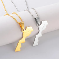 Anniyo Morocco Map Pendant Necklaces for Women Men,Ethnic Jewelry Stainless Steel Le Royaume du Maroc @313621
