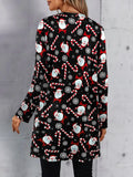Women's Long - Sleeve Open - Front Christmas Cardigan, Santa & Snowflake Prints, Ideal for Holiday Parties & Family Gatherings