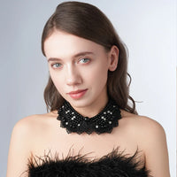 Pearl Beaded Lace Trim Collar Ribbons Women Necklace Wedding Jewelry for Clothes Dress  Beads Crystal Collar Wedding Jewelry