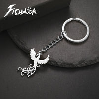 Phoenix Keychain Gift for Woman Men Key Chain Ring Reborn God Bird Supernatural Amulet Stainless Steel Pendant Design Jewelry