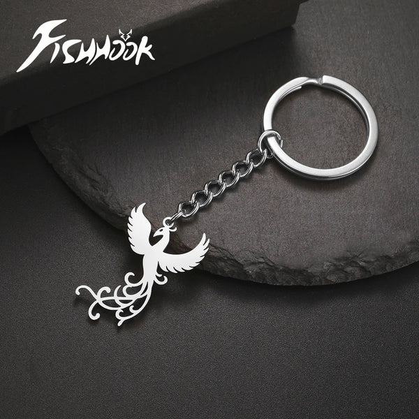 Phoenix Keychain Gift for Woman Men Key Chain Ring Reborn God Bird Supernatural Amulet Stainless Steel Pendant Design Jewelry