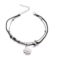 Vintage Boho Multi Layer Beads Anklets For Women Fashion Sun Pendent Anklet Handmade Chain Foot Party Jewelry Leg Bracelet