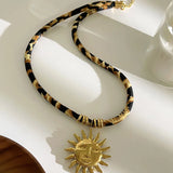 Stainless Steel Leopard Polyester Flower Heart Sun Drop Collar Necklace Personality Popular Gold Color Necklaces Jewelry Gift