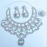 Fashionable sparkling rhinestone necklace set with exaggerated personality water drop earrings bride's wedding women's