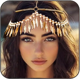 Bridal Wedding Headdress Fashion Bohemia Gold Color Leaf Imitation Pearl Tassel Indian Head Chain Jewelry