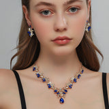 Ladies' Sparkling Flower Set, Necklace, Earrings, Jewelry Set, Suitable for Wedding, Party, Festival Gifts
