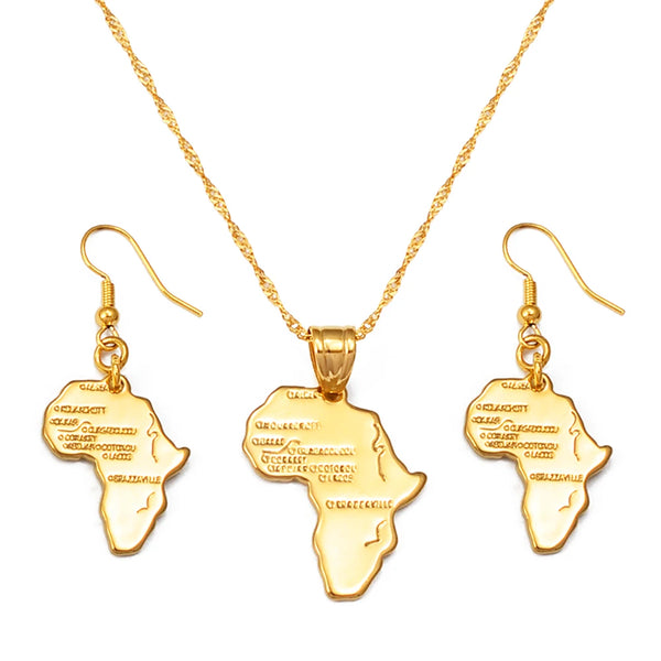 Anniyo Africa Map Jewelry Sets Pendant Necklaces Earrings For Women Egypt Ethiopian Nigeria Sudan Congo  #002306S