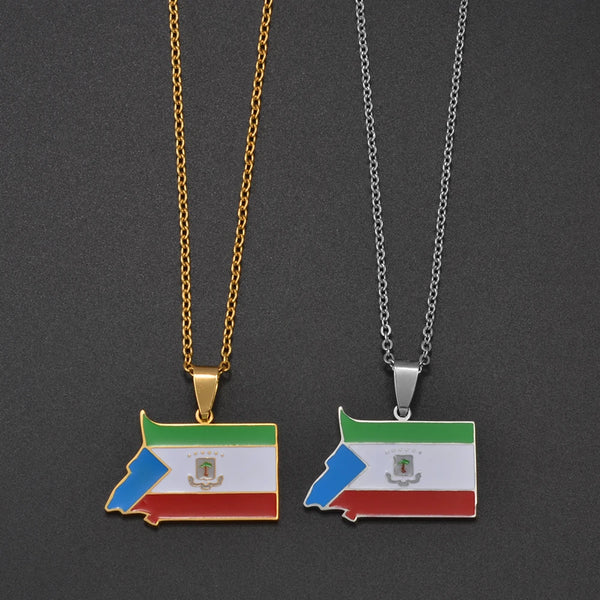 Anniyo Equatorial Guinea Map Pendant Necklaces Stainless Steel Jewelry #003562