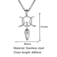 Charm Moon Spiral Goddess Necklace Men Women Wicca Neopagans Stainless Steel Pendant Amulet Fertility Goddess Jewelry Girl Gifts
