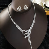 3PC women's fashionable rhinestone peach heart necklace earrings jewelry set, suitable for weddings, parties, and holiday gifts