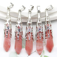 16pcs Crystal Pendulum for Divination Dowsing Natural Gem Stone Amethyst Hexagon Pendant For DIY Jewelry Making Necklace Pendant
