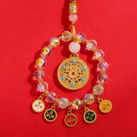 Gold Foil Car Mirror Dangle Pendant Lucky Lock Five Paths Wealth Goddess Mobile Phone Chain Beads Ornaments Hangings Decor