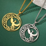 Dawapara Mythological Animals Phoenix Necklace Powerful Totem Celtics Crescent Moon Protection Amulet Stainless Steel Jewelry