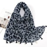 Ethnic Printed Cotton Hijab Viscose Tassels Scarf For Muslim Woman Hijabs Shawls Lady Soft Long Wraps Islim Headband Turban