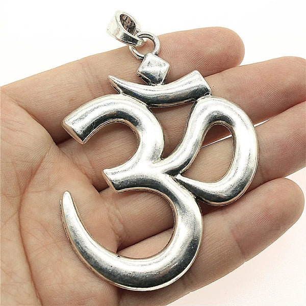 1pcs 75x56mm Antique Silver Plated Big Om Yoga Pendant Charm Large Om Pendants Charm Big Om Charm