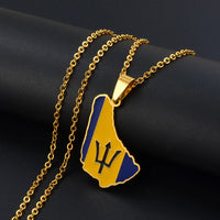Anniyo 3.1cm Barbados Map Flag Pendant Necklaces Barbados Maps Caribbean Sea Jewelry Stainless Steel Material @098321B