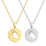 Anniyo 2.5CM Round Antigua and Barbuda Pendant Necklaces Stainless Steel Jewelry for Women Girsl #518262