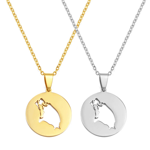 Anniyo 2.5CM Round Antigua and Barbuda Pendant Necklaces Stainless Steel Jewelry for Women Girsl #518262