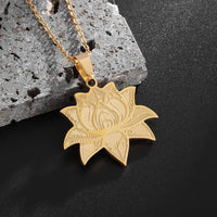 Exquisite Stainless Steel Plant Mandala Lotus Necklace Women's Yoga Om Religious Jewelry
