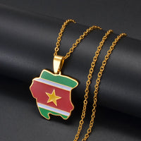 Anniyo Suriname Map Flag Pendant Necklaces Stainless Steel Sranan Sarnam Jewelry @320821