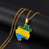 Anniyo Gabon Map Flag Pendant Necklaces Gabonaise Maps Gabonese Jewelry Stainless Steel Material #300401