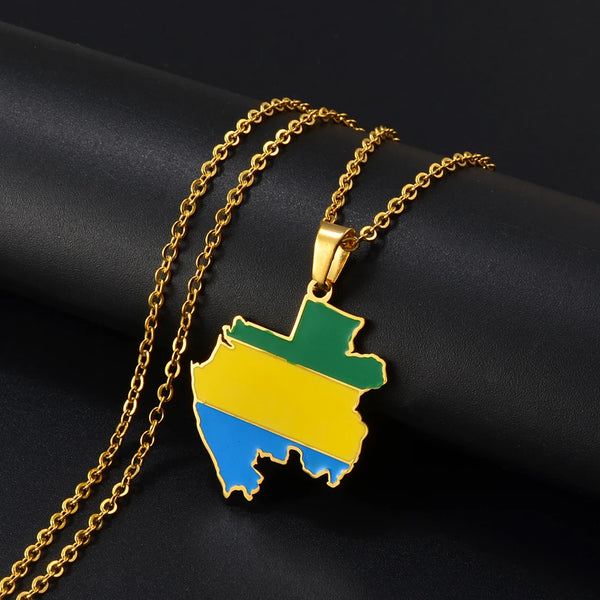Anniyo Gabon Map Flag Pendant Necklaces Gabonaise Maps Gabonese Jewelry Stainless Steel Material #300401
