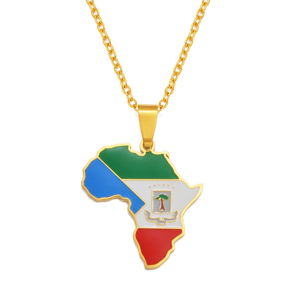 Anniyo 3CM Africa Map Equatorial Guinea Flag Pendant Necklaces Stainless Steel Guinea Ecuatorial Jewelry #325021