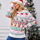 Xmas Look 2025 New Winter Pink Print Cute Soft Christmas Knitwear Long Sleeve O Neck Casual Loose Jumpers Jacquard Pullover Tops