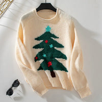 2024 Autumn Winter Women Christmas Tree Pattern Sweaters Casual Knitwear Crew-Neck Pullover Holiday Sweater Woman Pullovers